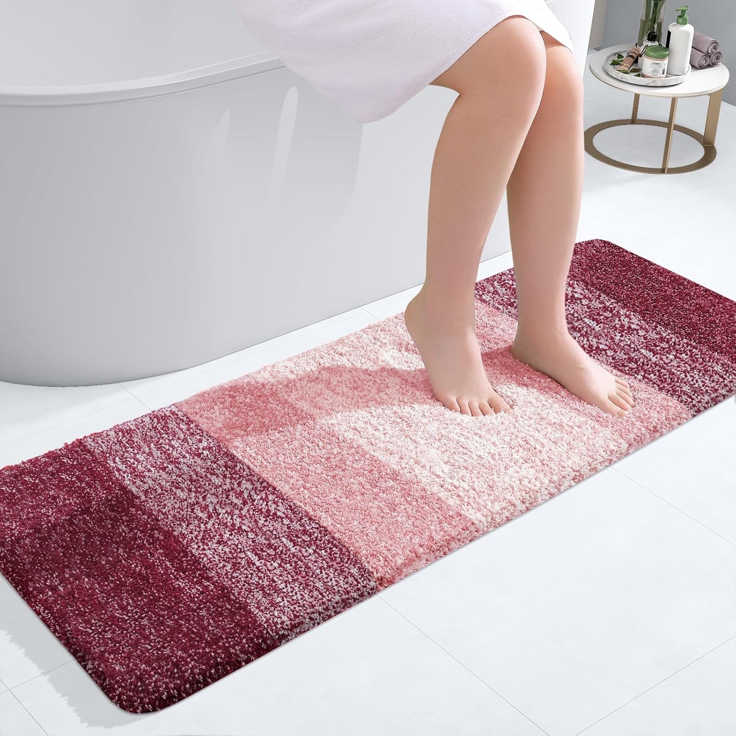OLANLY Bathroom Runner Rug - Extra Soft Microfiber Mat, Quick Dry & Washable, 47x17 Inches, Red