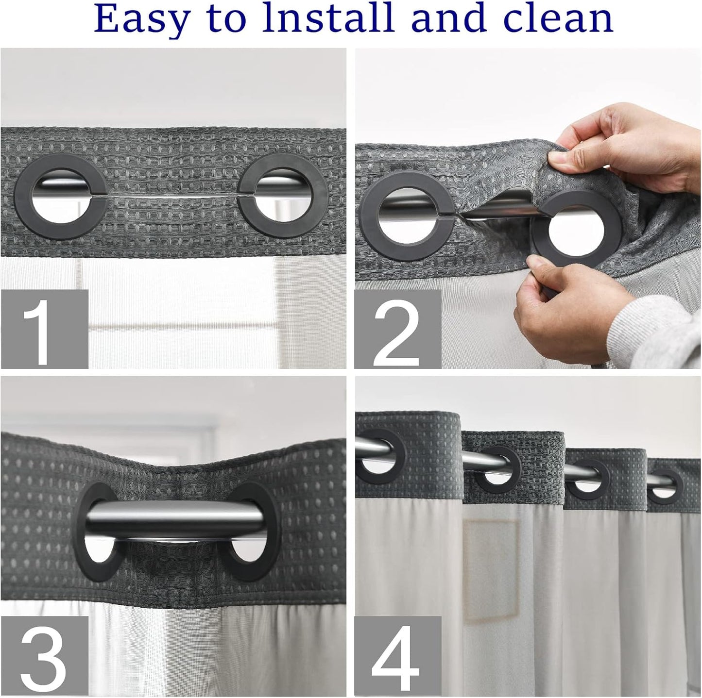 Skiennix Waffle Weave Shower Curtain - Hotel Grade Waterproof with Snap-In Liner | Heavy Duty 71" x 74" - Grey