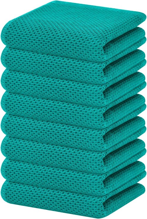 Homaxy Kitchen Dish Towels - Ultra Soft 100% Cotton Waffle Weave, Quick Drying | 13 x 28 Inches, 8-Pack, Teal