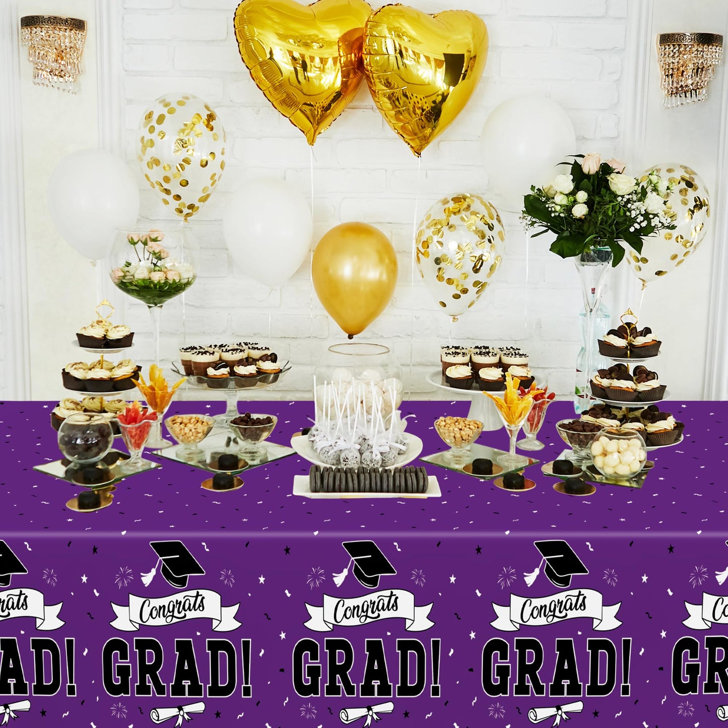 QZYL 2 Pcs Graduation Tablecloth, 108" X 54" Plastic Graduation Decorations 2026, Rectangle Purple Table Cloths for Grad Decor Party Supplies, Disposable Tablecover for Class of 2026 Congrats Grad