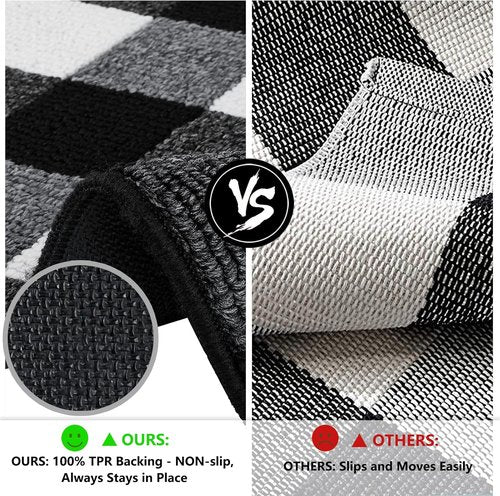 Buffalo Plaid Outdoor Rug - Non-Slip Absorbent Entryway Mat | 20"x32" Black and White Checkered Design