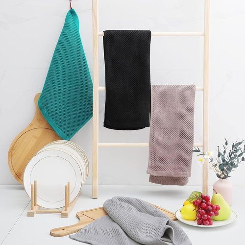 Homaxy Kitchen Dish Towels - 100% Cotton Waffle Weave, Ultra Soft & Absorbent, 13x28 Inches, 18-Pack, Black