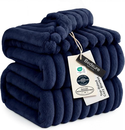 Bedsure GentleSoft Navy Blue Fleece Blanket - Cozy Soft Throw for Couch, 90x90 Inches