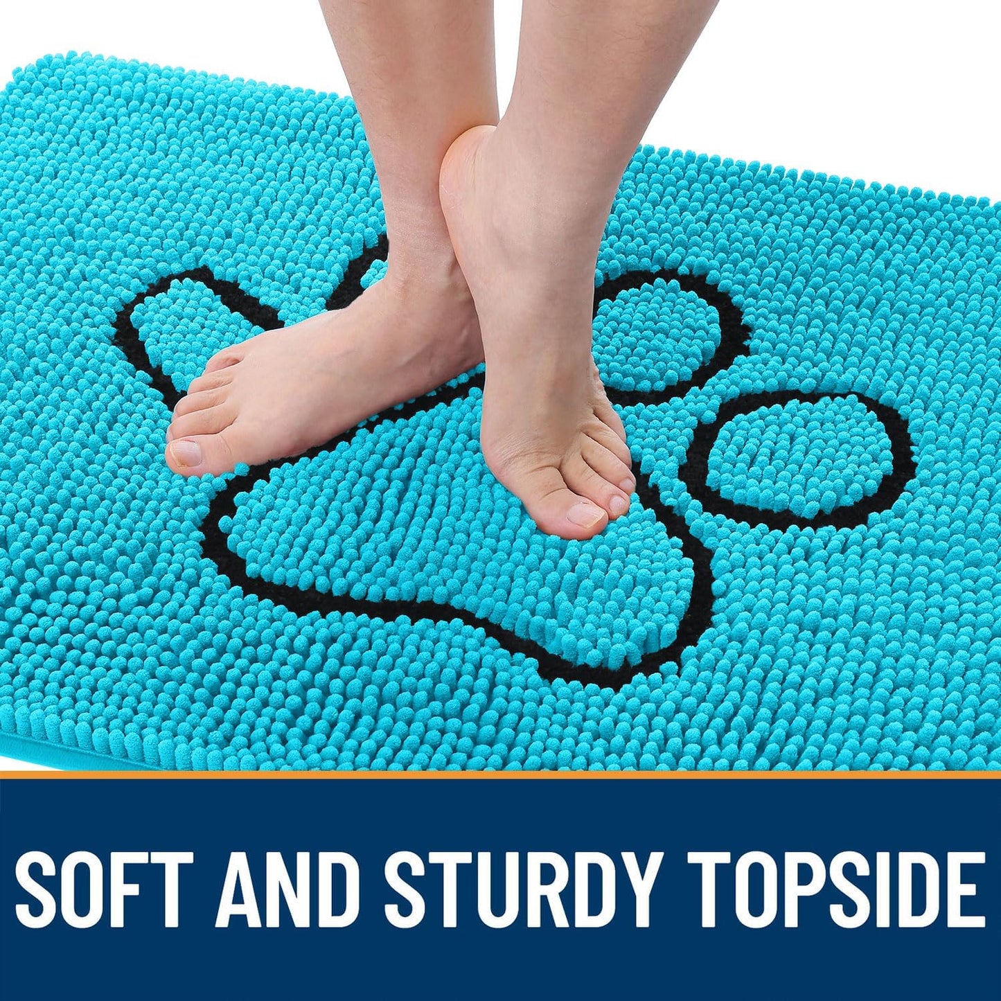 OLANLY Dog Door Mat - Absorbent Non-Slip Mud Mat for Paws | Aqua Blue, 30x20 Inches, Quick Dry Chenille