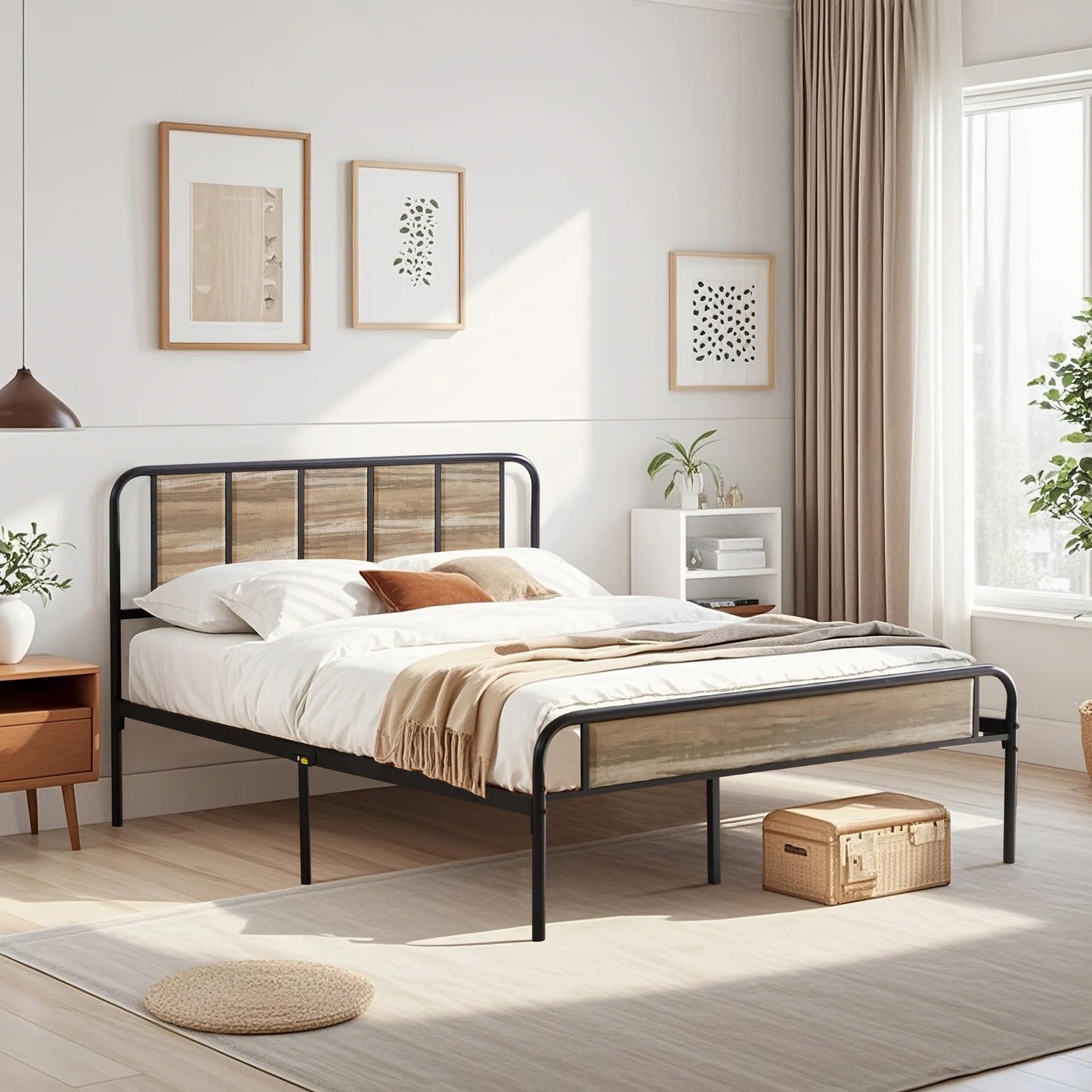 VECELO Queen Platform Bed Frame with Wooden Headboard,Sturdy Steel Slats Support/Matress Foudation/No Box Spring Needed(Grey Slate)
