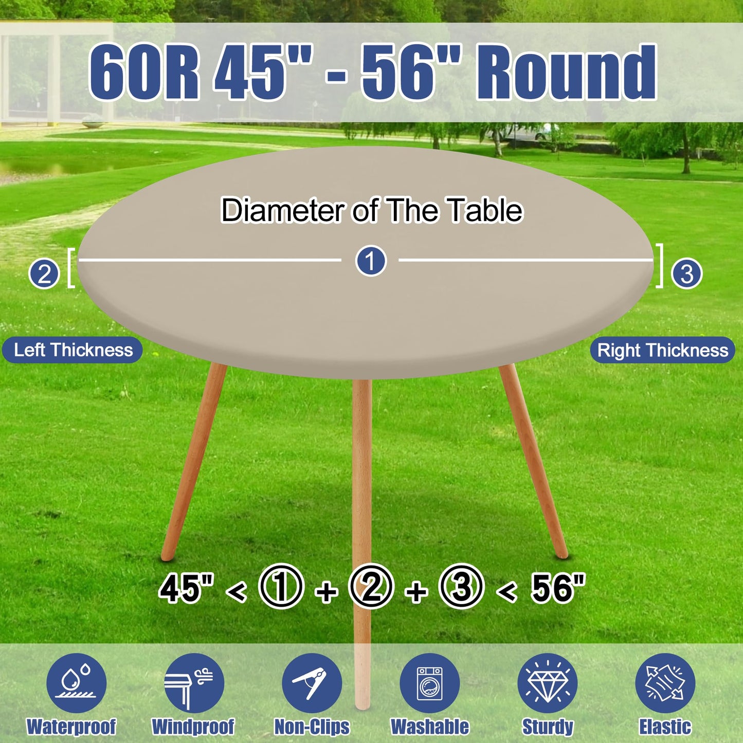 Moosfor Round Spandex Tablecloth, Elastic Fitted Waterproof Tablecloths for 45"-56" Tables, Stretch Washable Picnic Table Cover for Camping, Dining, Indoor and Outdoor, Taupe