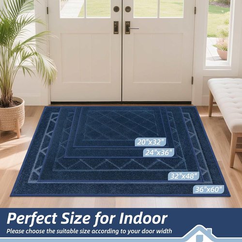 BEQHAUSE Dirt Trapper Door Mat - Non-Slip, Washable, Stain-Resistant Entryway Rug | 20" x 32", Navy Blue