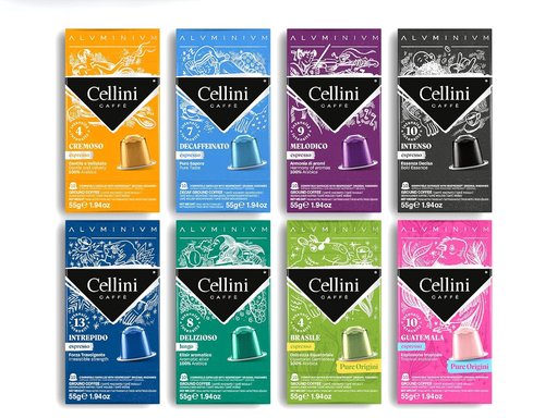 Cellini Caffè Nespresso Pods - 80 Count of 8 Distinctive Italian Flavors | Medium to Strong Roast