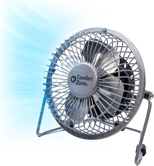 Comfort Zone Mini Desk Fan - High Velocity 4-Inch All-Metal USB Fan with 360° Adjustable Tilt & Quiet Operation | Perfect for Office, Home & Travel