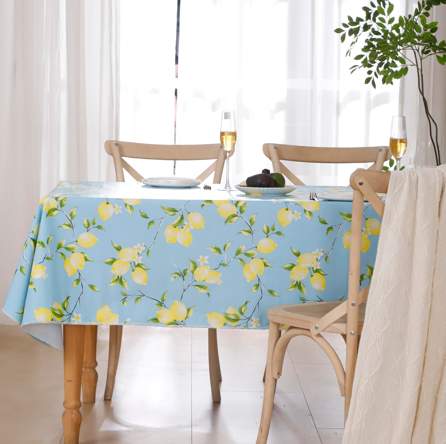 Walrus Heavy Duty Vinyl Tablecloth with Flannel Backing Waterproof Oil-Proof Plastic Table Cloth Stain-Resistant Wipeable Rectangle or Square Table Cover for Indoor and Outdoor (Lemon, 60x102 Inch)