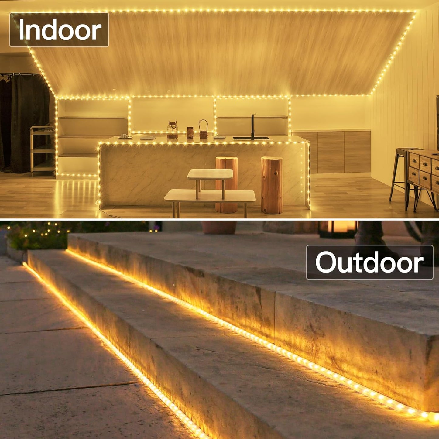 Skiennix 50ft LED Rope Lights - Waterproof 300 LED with Remote & Timer | Indoor/Outdoor Use, Warm White