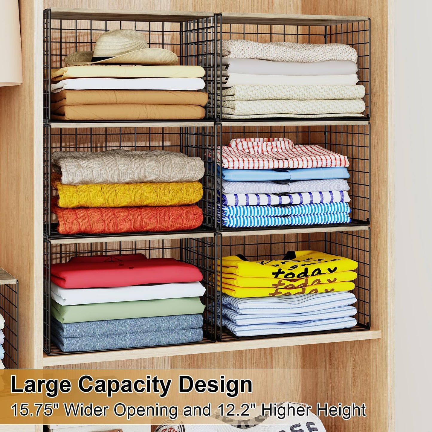 Skiennix Closet Organizer Set - Stackable Storage Shelves for Clothes & Sweaters | Space-Saving Design, Set of 3