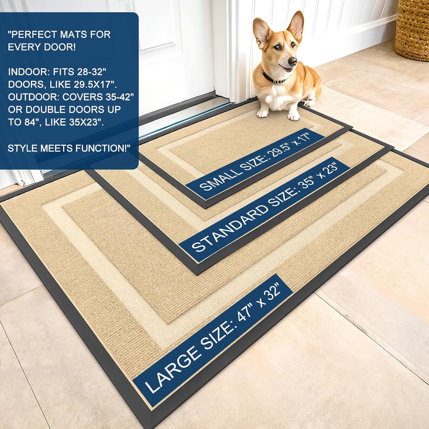 OLANLY Waterproof Front Door Mat - All-Season, Sturdy Natural Rubber, Easy Clean | 71x47, Beige