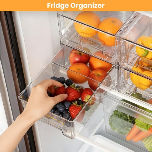 Clear Acrylic Fridge Organizer - 4 Pack Stackable Storage Drawers with Handles | Easy Assembly for Kitchen & Bathroom