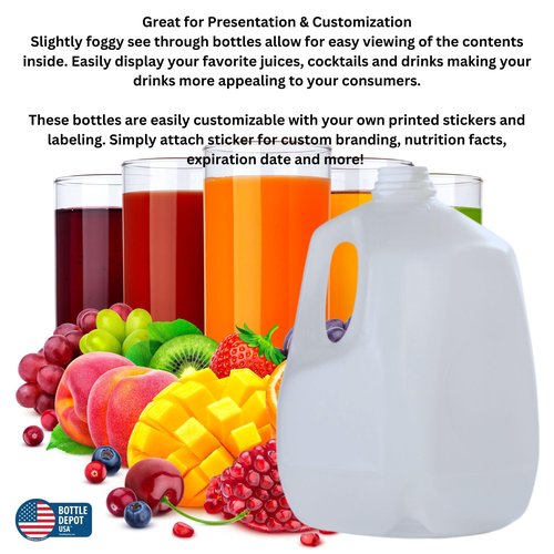 (8 PACK) 128 Oz Empty Plastic Gallon Juice Bottles with Tamper Evident WHITE Caps - Smoothie Bottles - Ideal for Juices, Milk, Smoothies, Picnic's and Even Meal Prep - Made in USA