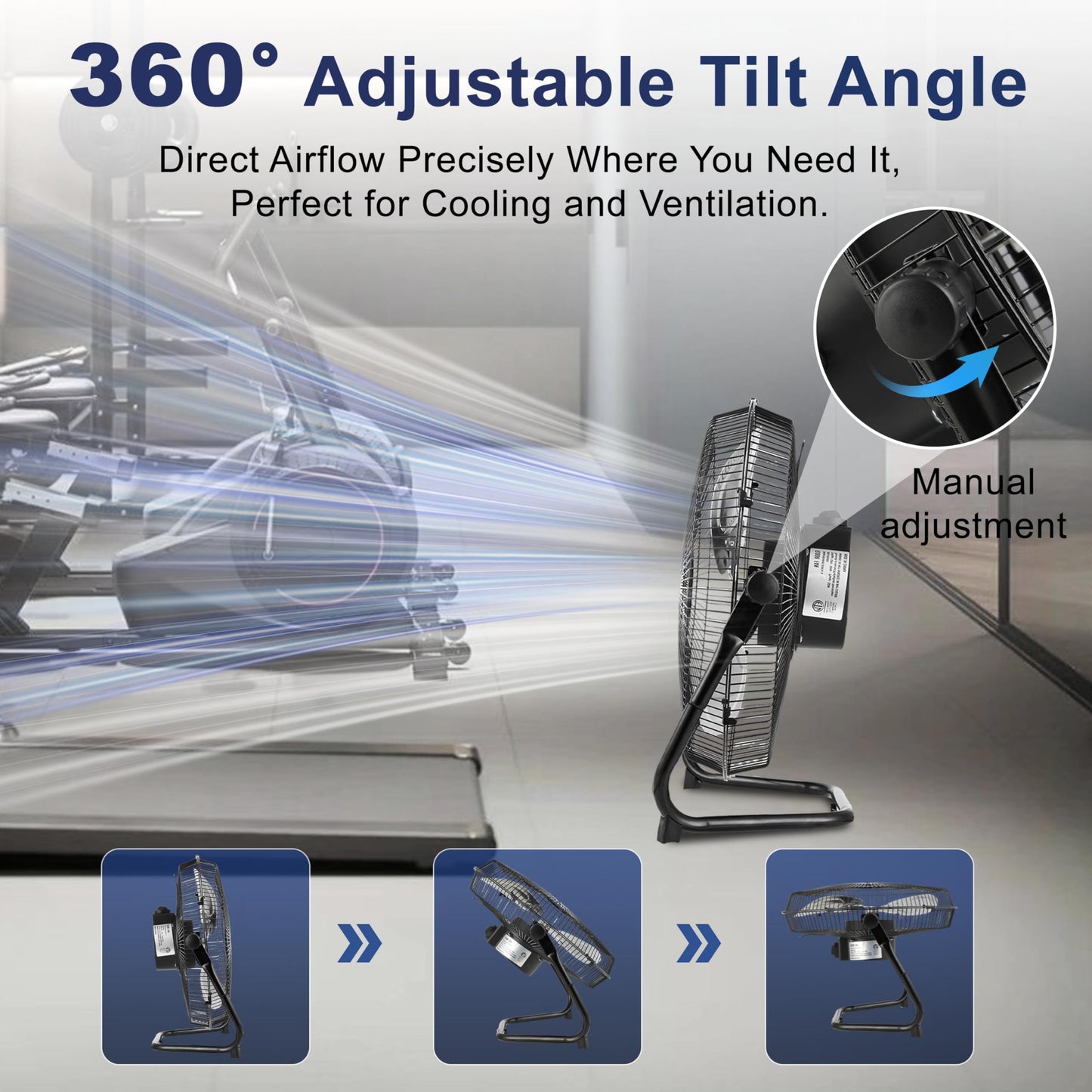 Xcity 14 Inch Metal Industrial Floor Fans, Max 2100 CFM, Heavy Duty High Velocity Fan with 3-speed and 360°Adjustable Tilt, for Warehouse, Workshop, Commercial, Factory, Garage