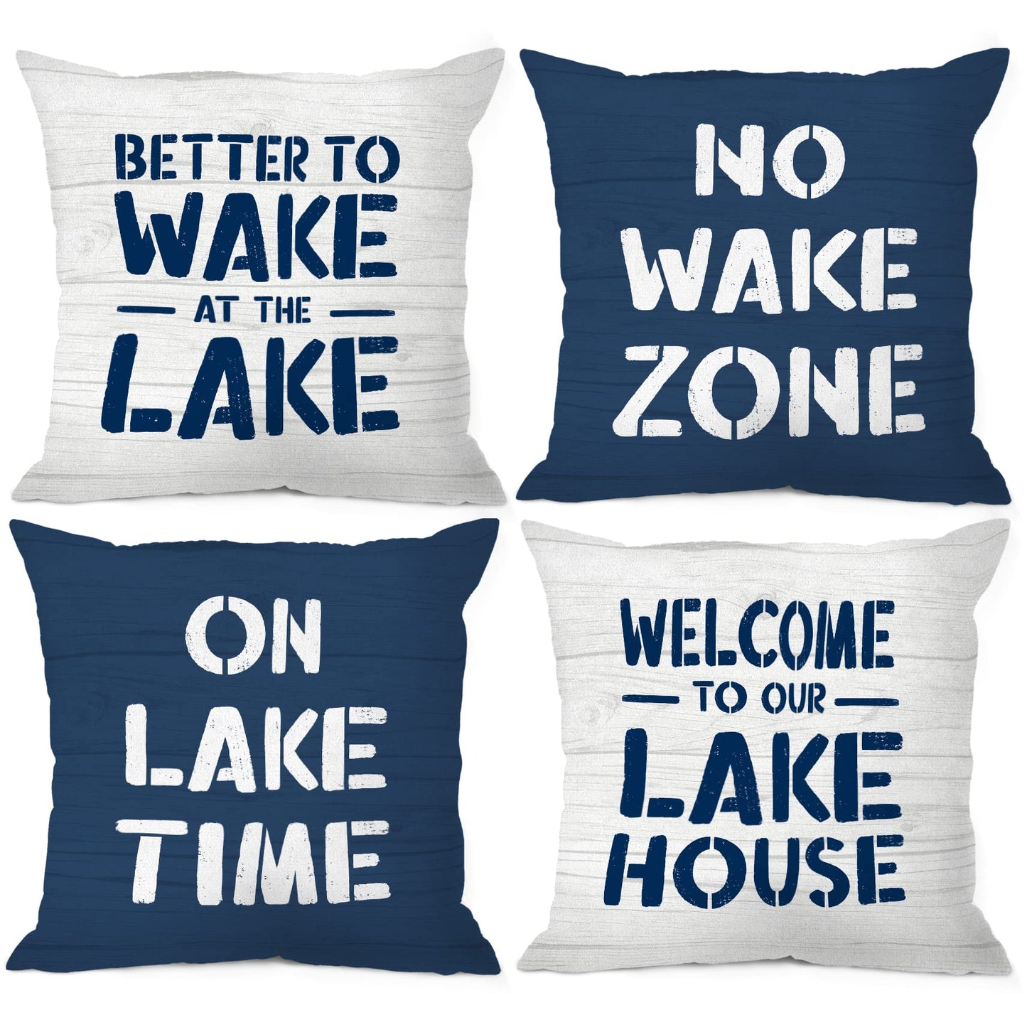 MIXDING Welcome to Our Lake House On Lake Time Throw Pillow Cover Pillowcase 18x18 Inch (Set of 4) Decor, Lake House Farmhouse Porch Sofa Bed Home Decoration