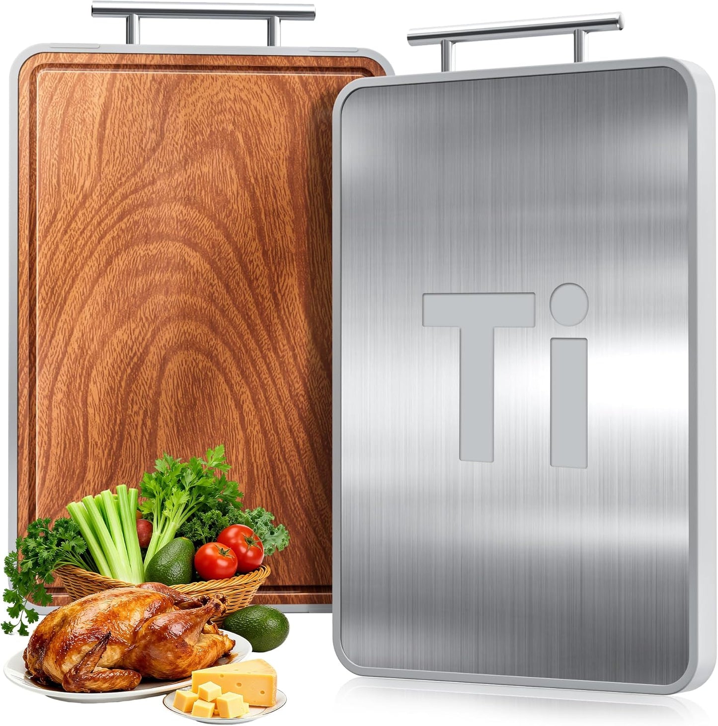 Titanium Cutting Boards - Ebony Wood Double-Sided Chopping Board with Handle & Juice Groove