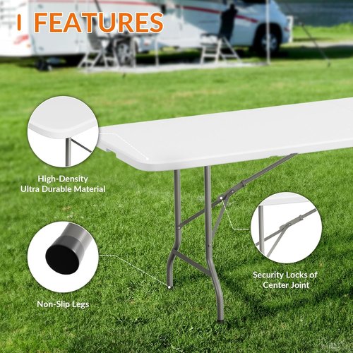 Elevon Heavy Duty Folding Table - 8 Feet Adjustable Height, Portable for Indoor/Outdoor Use | Ideal for Camping, Picnics, Parties, and Weddings