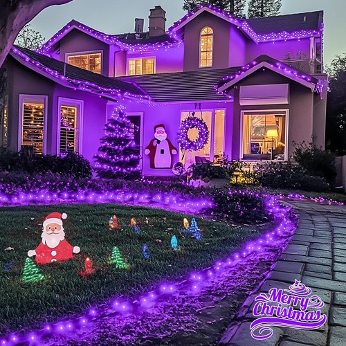 JMEXSUSS 200 LED Purple Christmas Lights - 66ft Connectable String Lights with 8 Modes for Indoor/Outdoor Decor