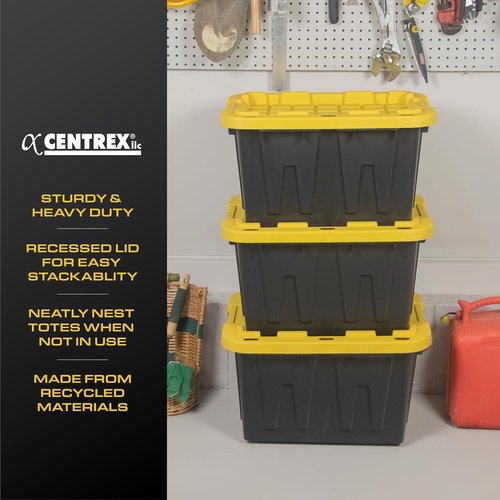 CX Black & Yellow 12-Gallon Heavy Duty Storage Bins - Stackable, Weather-Resistant, 6 Pack (12.51H x 16.3W x 21.8D)
