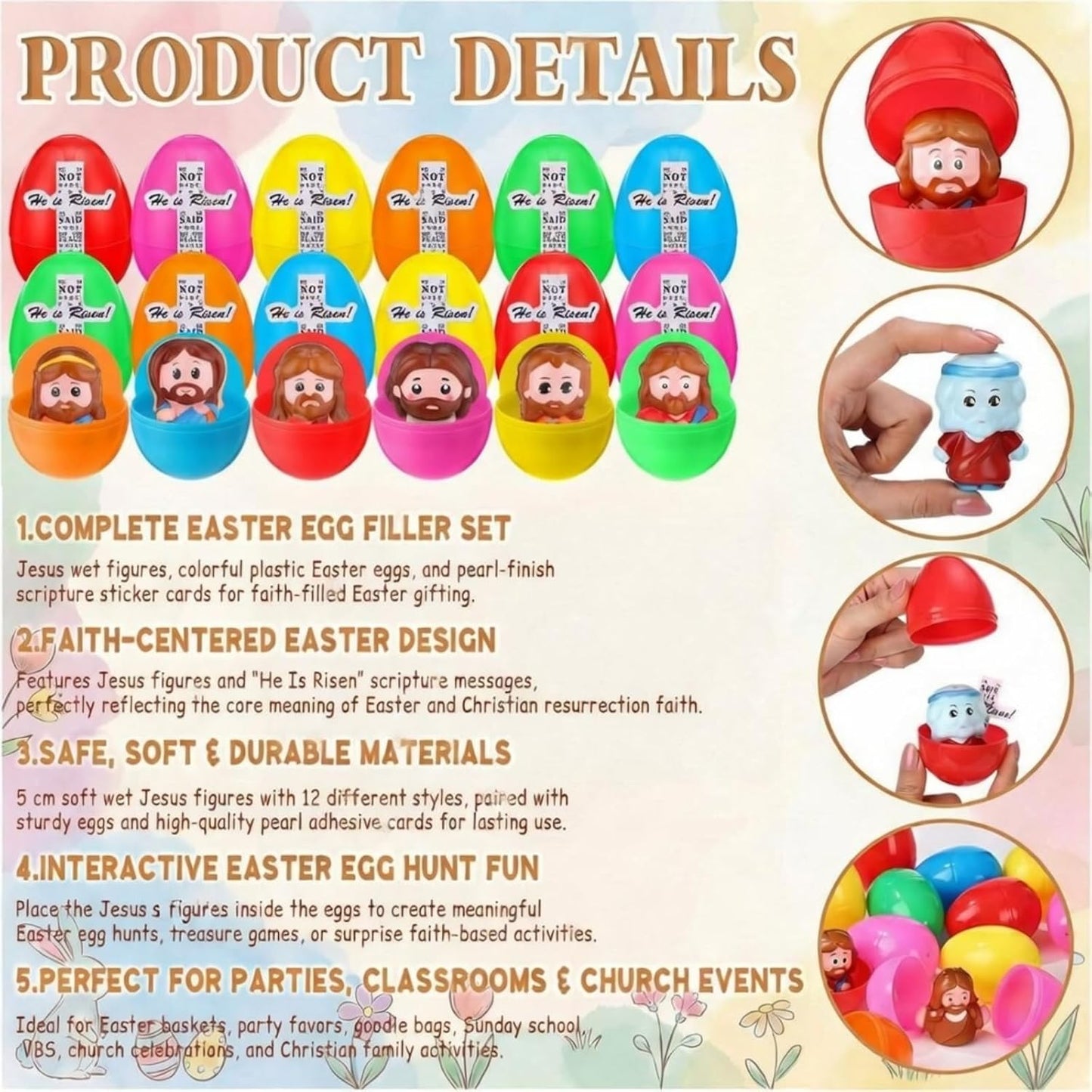 Novabright Easter Egg Set - 36 Colorful Eggs with Jesus Figures & Scripture Stickers | Perfect for Church Hunts