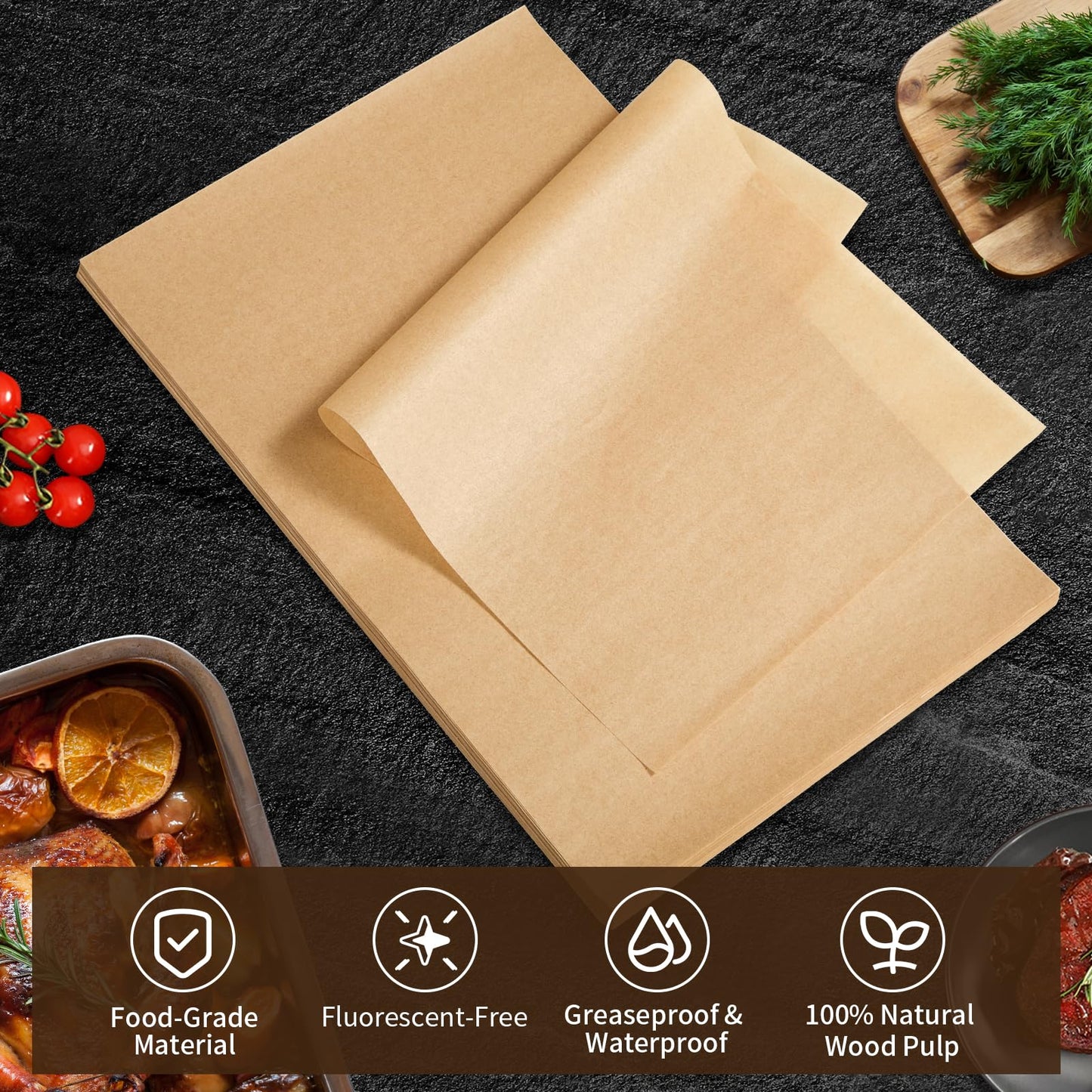 Parchment Paper Sheets, 9x13 In 120PCS Non-Stick Parchment Paper for Baking, Baking Enthusiasts, Withstands Temperatures up to 450°F, 100% Natural Wood Pulp