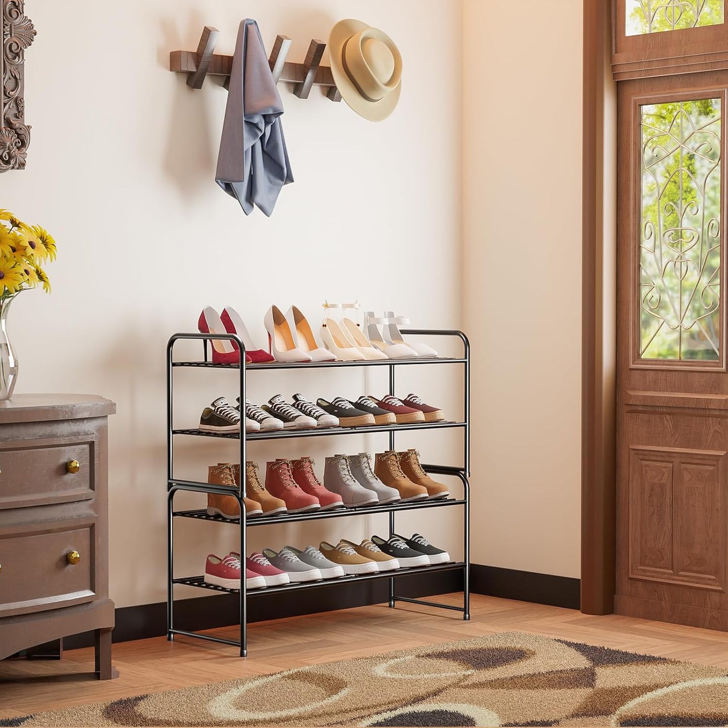 SUFAUY Shoe Rack - 2-Tier Heavy Duty Metal Organizer | 33" Wide, Stackable, Black Finish