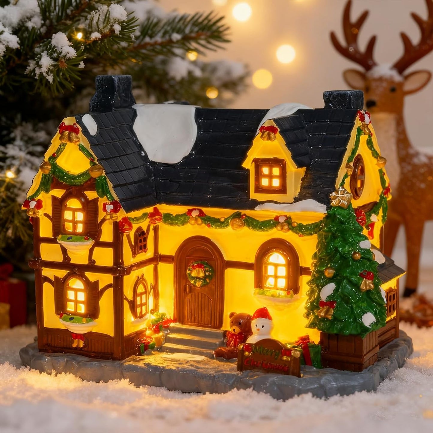 Regine Switzerland Hand-Painted Christmas House - Collectible Village Decor with Snowman