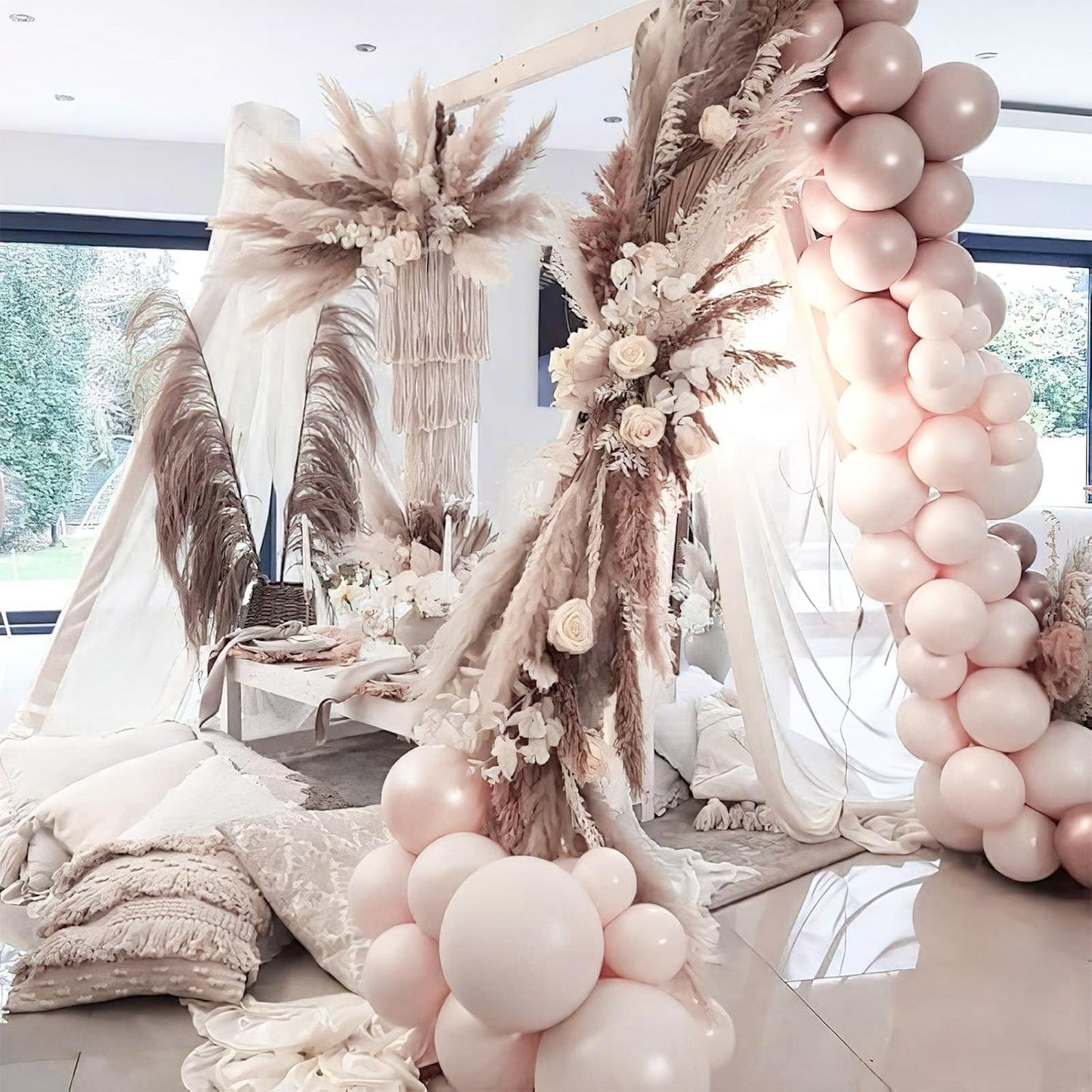 PartyWoo Beige Balloon Arch Kit - 120pcs in Various Sizes for Weddings, Graduations, & Baby Showers