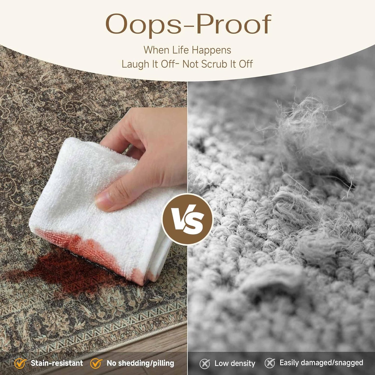Skiennix 2x3 Washable Area Rug - Vintage Brown Non-Slip Soft Low Pile for Entryway & Kitchen