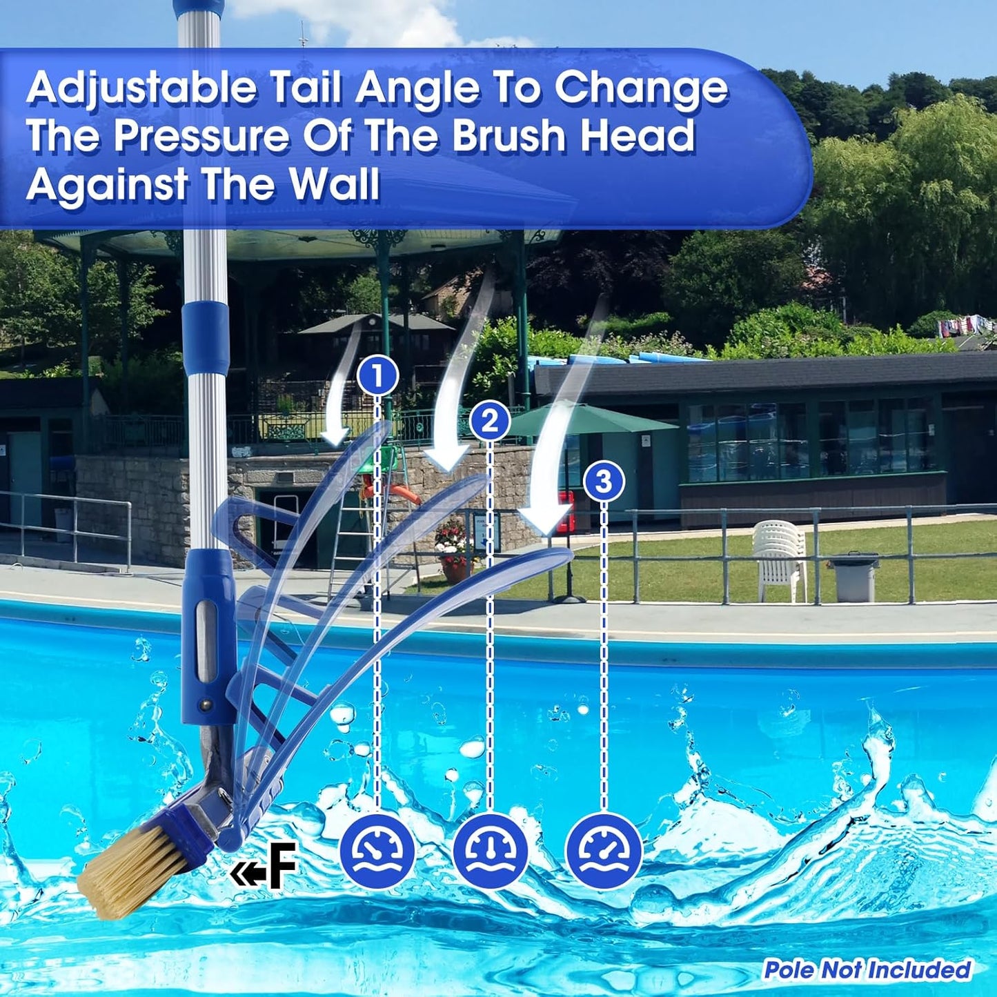 Skiennix Pool Brush - 18" Tough Plastic Bristles for Effective Pool Wall Cleaning | EZ Clips Compatible