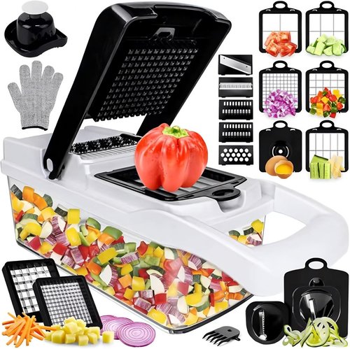 25-in-1 Vegetable Chopper by Skiennix - Multi-Function Food Slicer with Stainless Steel Blades & BPA-Free Container
