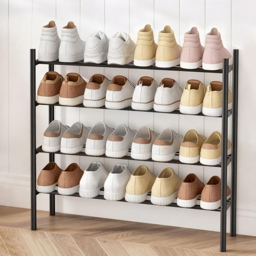 AceMining 4-Tier Expandable Shoe Rack - Heavy-Duty Metal Organizer for Closet & Entryway | Black