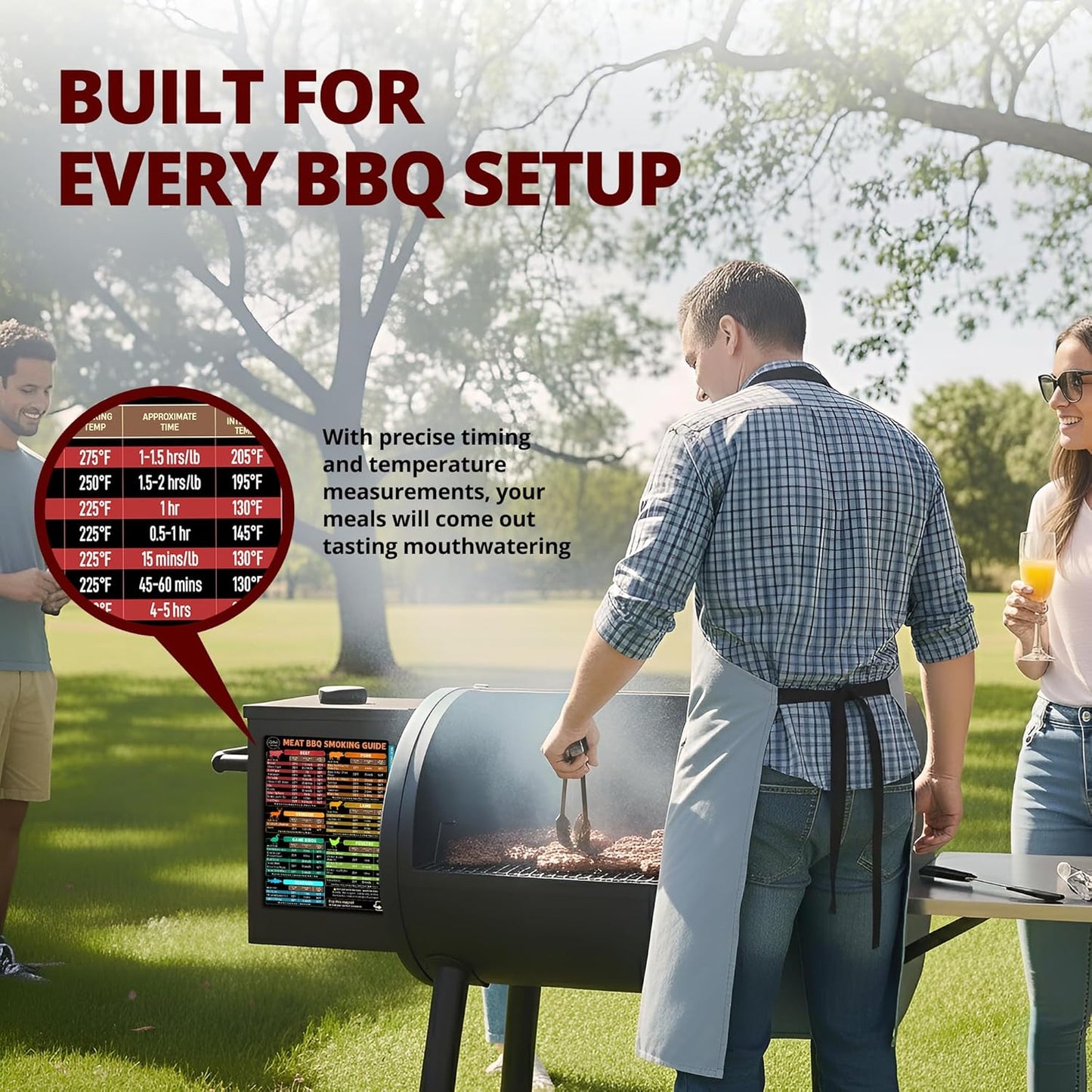 Lotteli Meat Smoking Guide Magnet Set | 4-Sided Temperature Chart & Smoking Time | BBQ Smoker Accessory