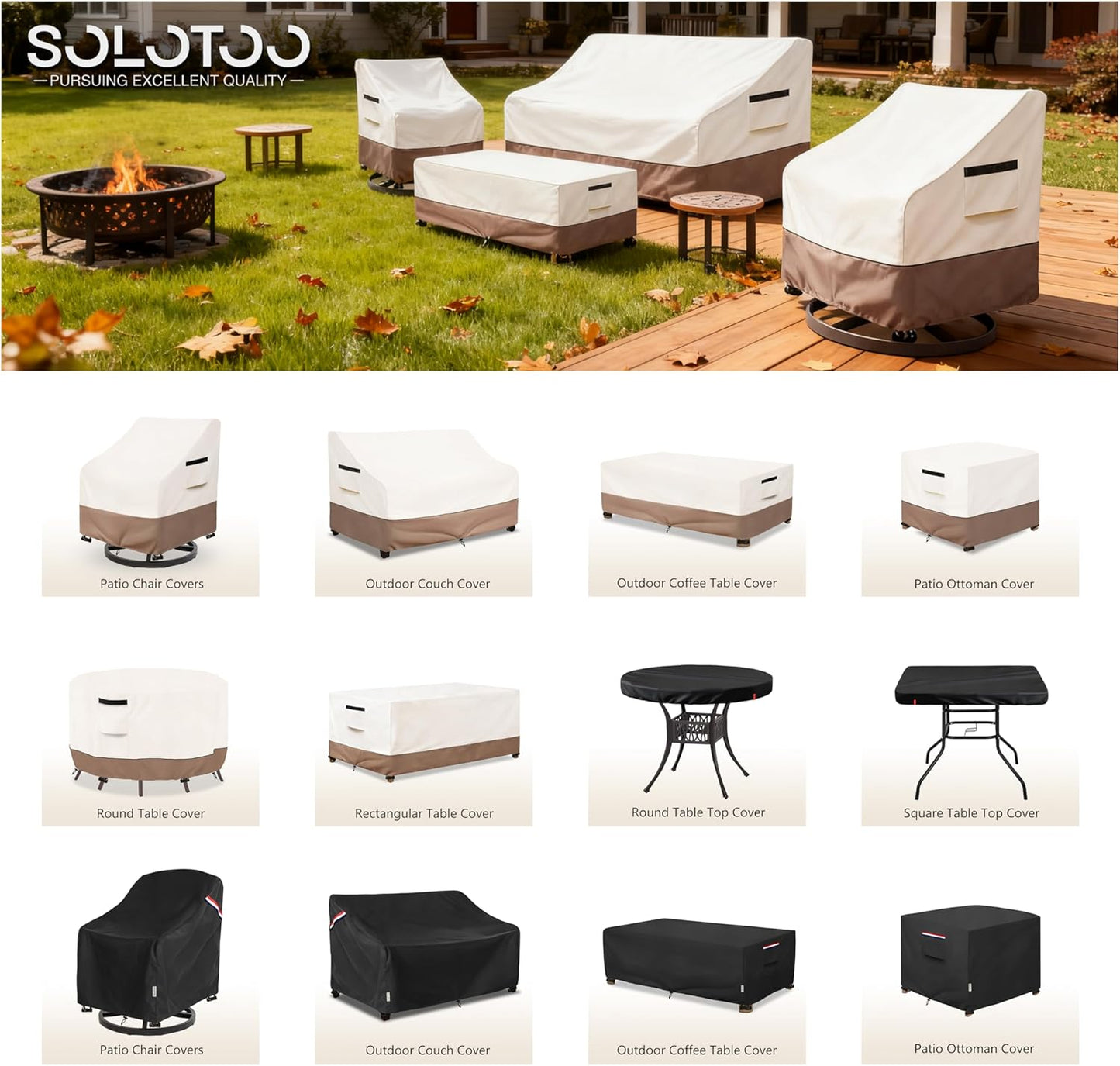 Patio Chair Covers | Waterproof Heavy-Duty Protection for Swivel Chairs - 33W x 35D x 36H Inches (Beige) - 2 Pack