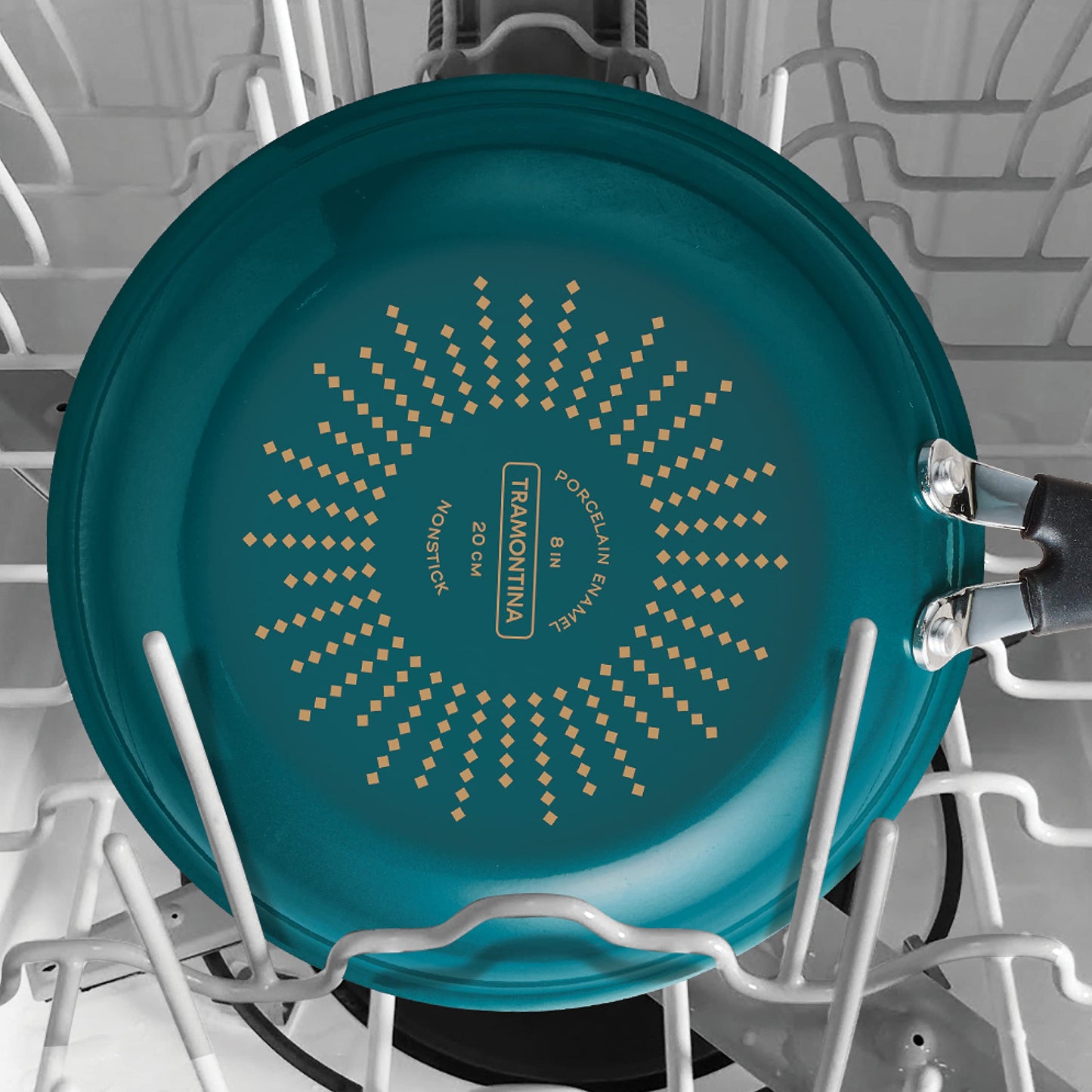 Tramontina Porcelain Enamel Non Stick 3-Pack Frying Pans, Skillet Set with Reinforced Nonstick Coating, Dishwasher and Oven Safe (Teal)