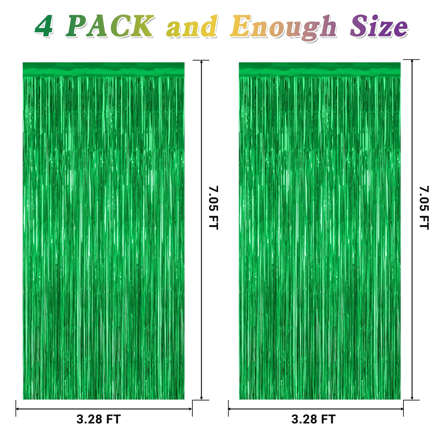 4 Pack Green Streamers, 3.28 FT x 7.05 FT Birthday Tinsel Backdrop, Metallic Foil Fringe Curtains Photo Booth Backdrop, Green Jungle Theme Decorations Birthday Decor