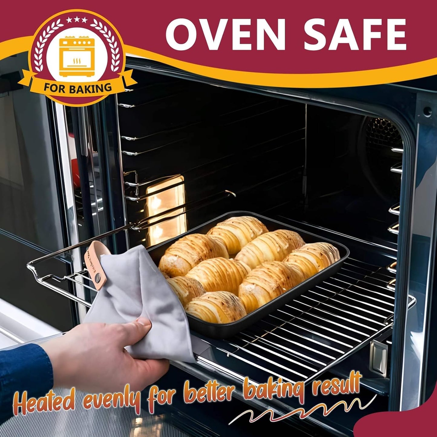 P&P CHEF 10.5 Inch Non-Stick Baking Cookie Sheet Pan - Durable Carbon Steel Oven Tray for Easy Cooking & Cleaning