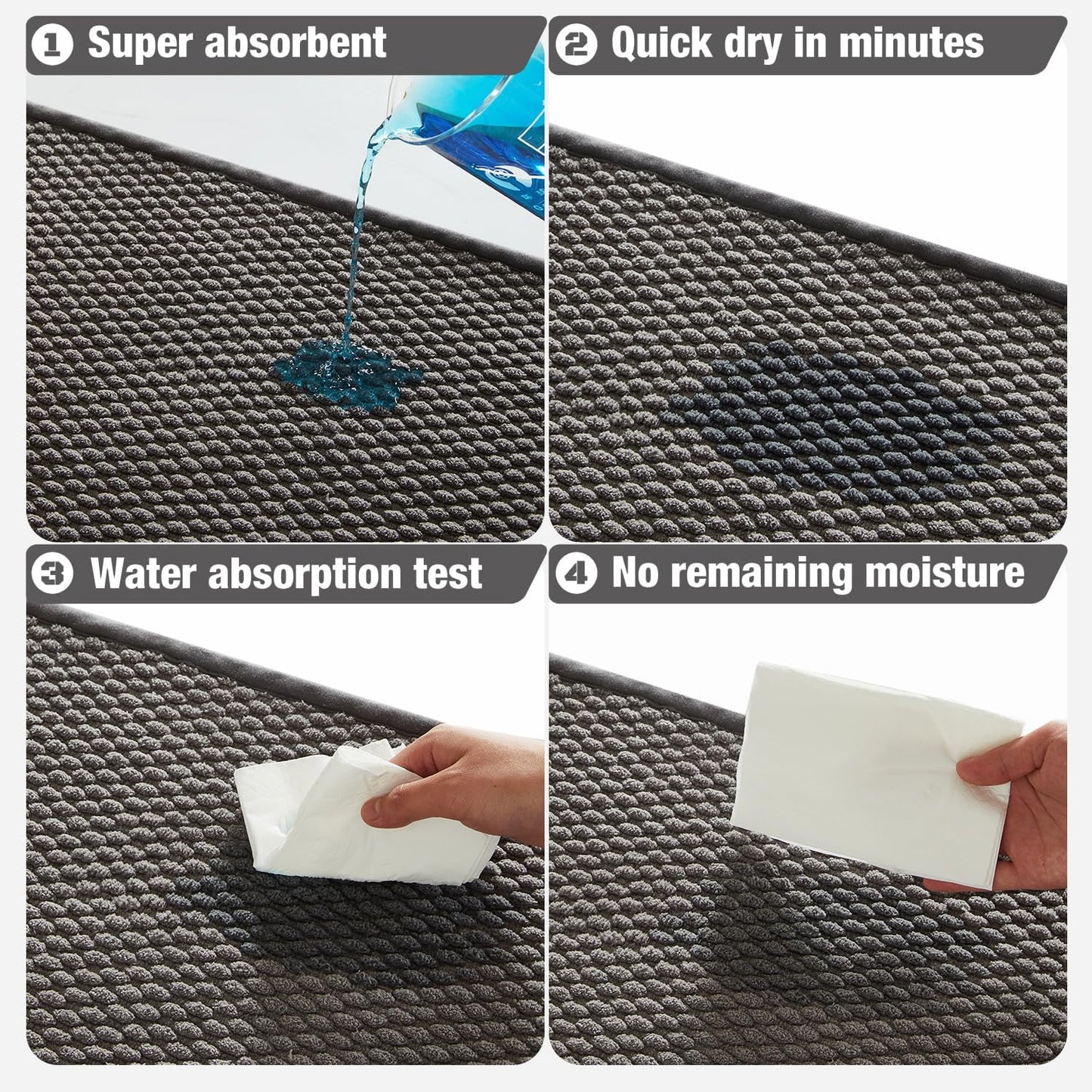 TYUU Bathroom Rug - Non-Slip, Super Absorbent Quick-Dry Mat | Dark Grey, 16"x24" Size