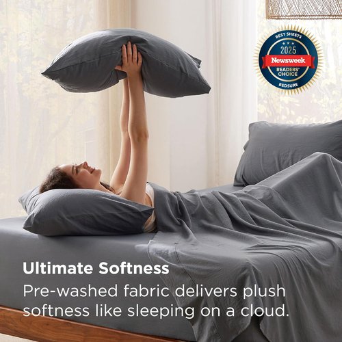 Bedsure Twin Sheets Set - 4-Piece Ultra-Soft Deep Pocket Bedding for Mattresses Up to 18 Inches, Grey