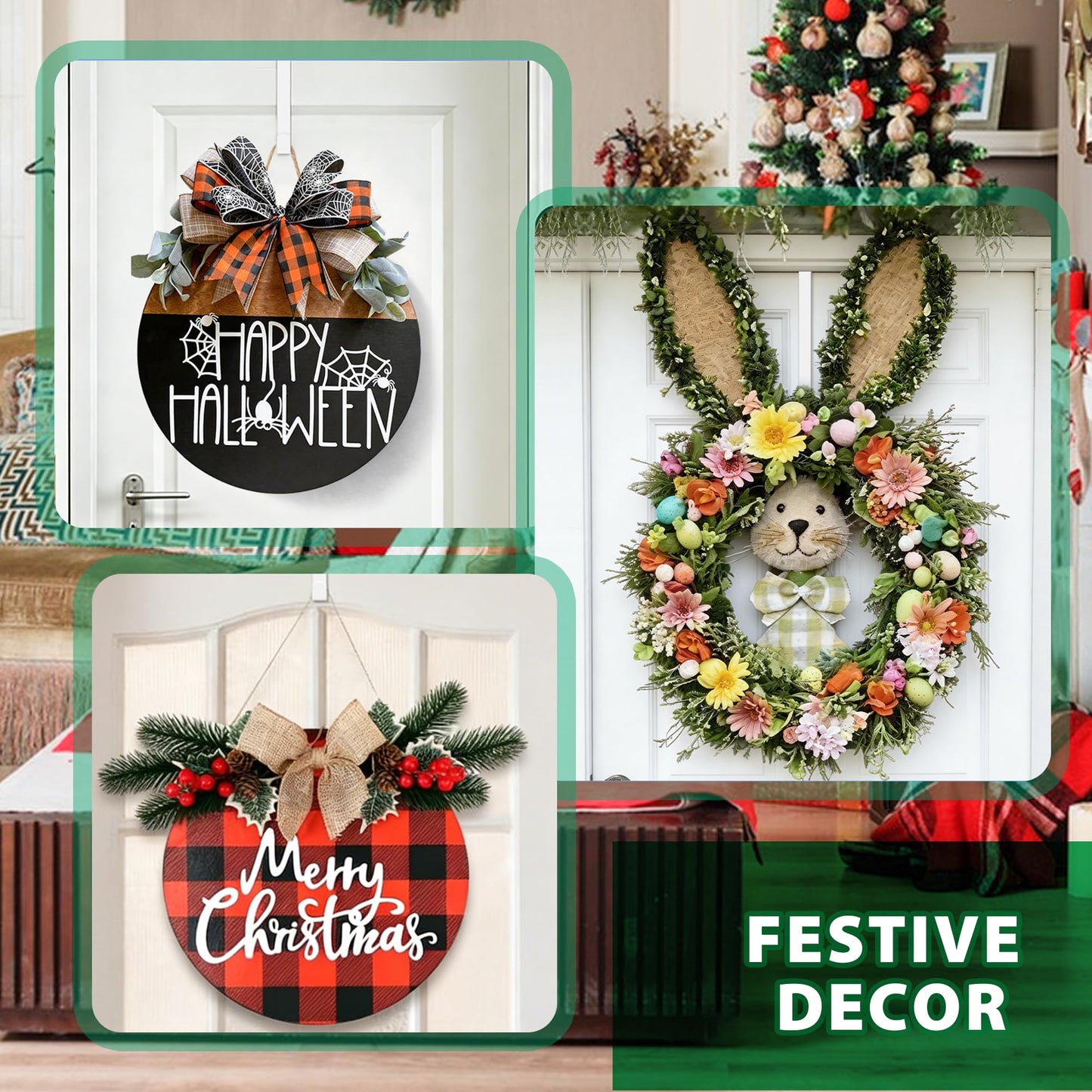 Booda Brand 14" Over The Door Hooks, 4 Pack Widen Wreath Hangers Fit The 1-3/4" & 1-3/8" Door Thicknesses, Z-Shaped Metal Door Hanger Hooks for Hanging Wreaths, Hats,and Clothes (White-4Pack)
