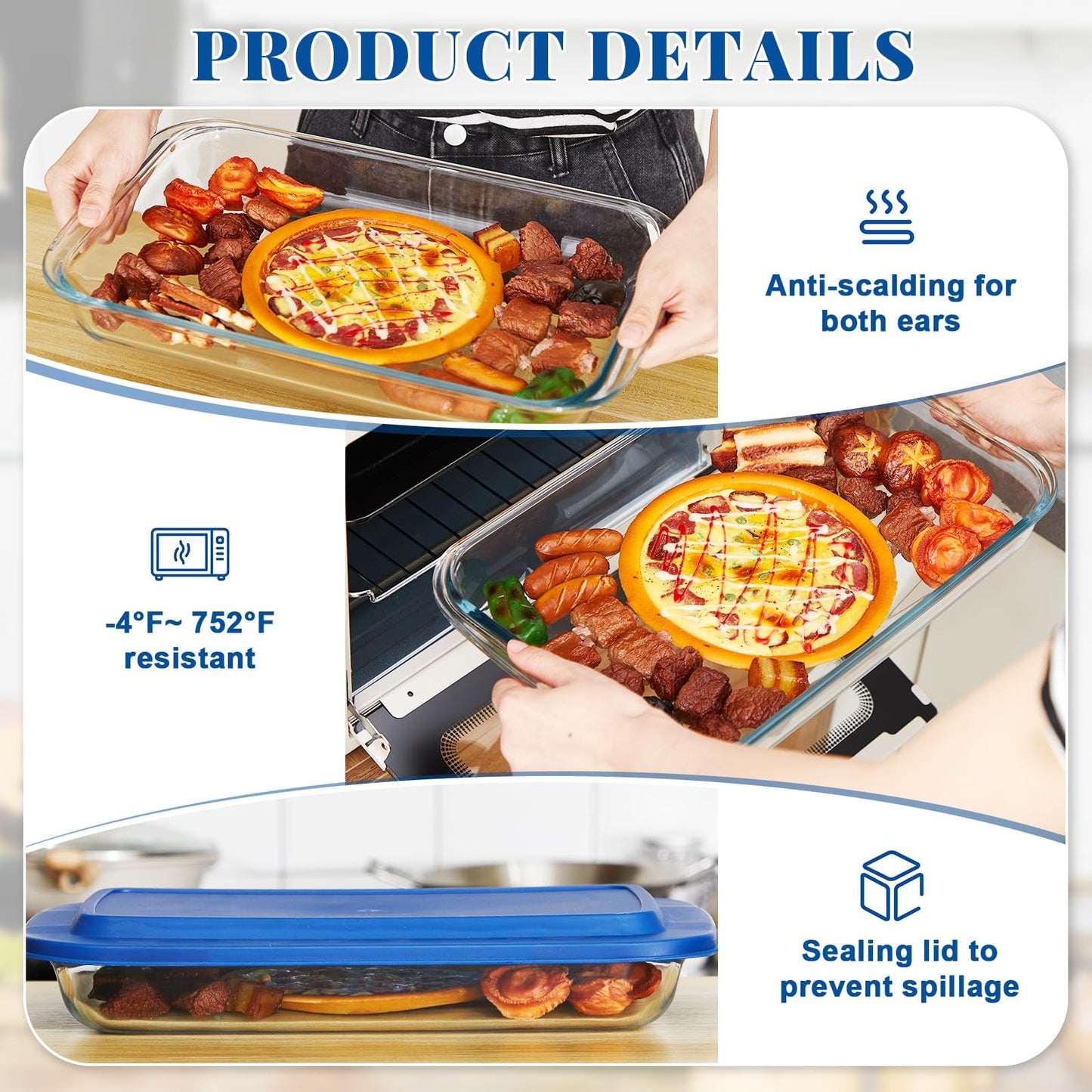 FoldTier Glass Baking Dish with Lid Glass Casserole with Carrier 9 x 13 Inch Insulated Bag for Hot or Cold Food Deep Casserole Dish for Oven Potluck Party Picnic Cookouts