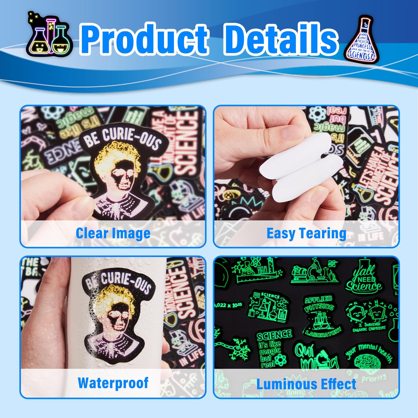 50 Pcs Cool Neon Travel Scenic Water Bottle Stickers for Kids, Glow in The Dark Vinyl Waterproof Laptop Decals for Adults, Phone Case Guitar Luggage Laptop Skateboard Decor