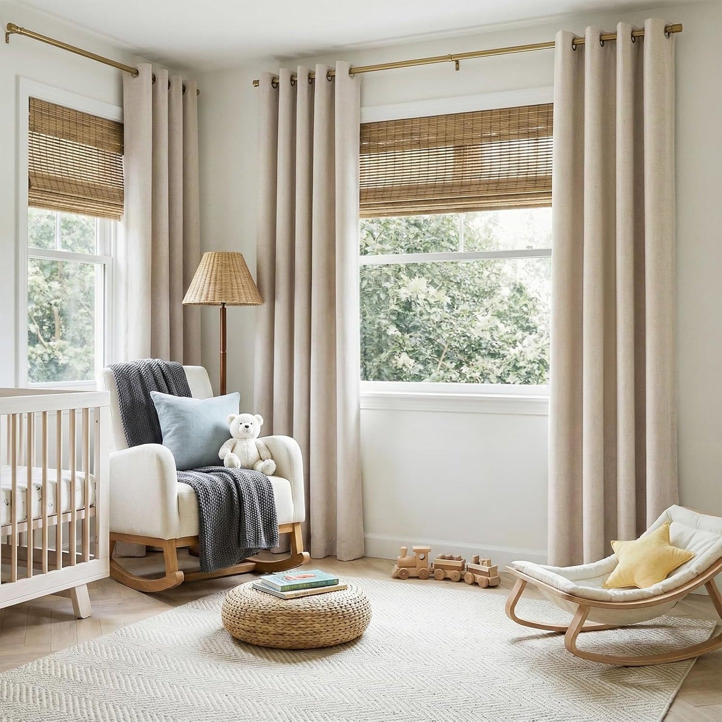 Skiennix 100% Blackout Linen Curtains - Thermal Insulated Oatmeal Drapes for Bedroom | 50" W x 84" L, 2 Panels