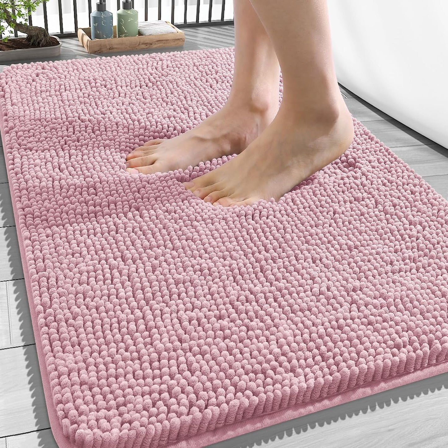 OLANLY Bathroom Rugs - Extra Soft Chenille Bath Mats with Rubber Backing | Quick Dry, Machine Washable, 34x21, Dusty Rose