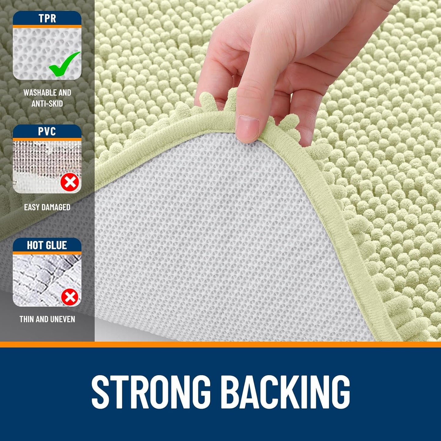 OLANLY Bathroom Runner Rugs - Soft Absorbent Chenille with Rubber Backing | Quick Dry, Machine Washable, 44x24, Vanilla