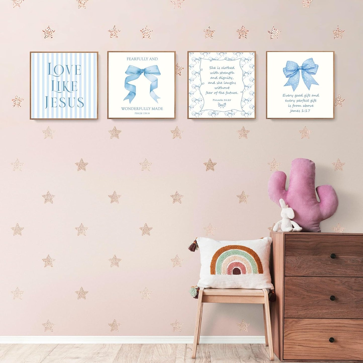 LARTSFRO Coquette Blue Bow Wall Art - Inspirational Christian Decor for Teen Girls | Set of 4, 10x10 Inch Unframed
