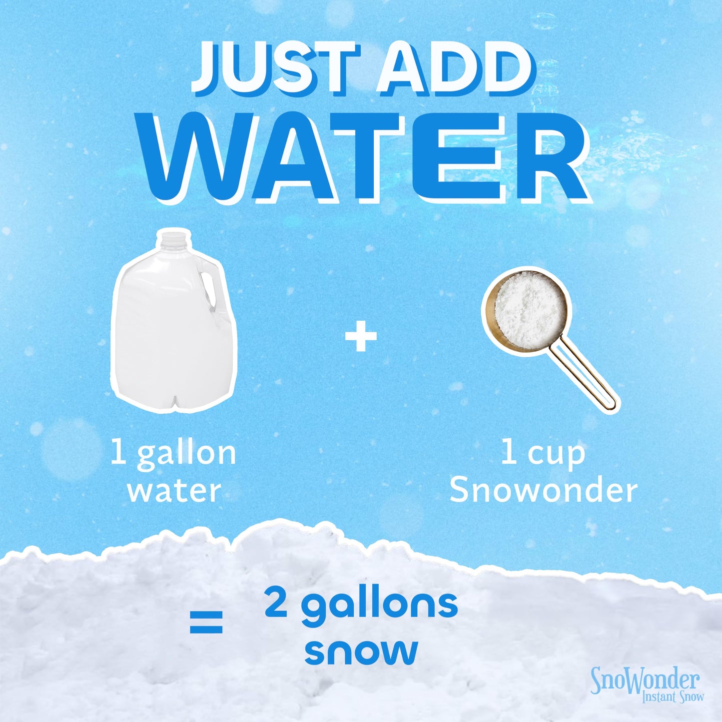 SNOWONDER Instant Snow Fake Artificial Snow, Also Great for Making Cloud Slime - Mix Makes 2 Gallons of Fake Snow