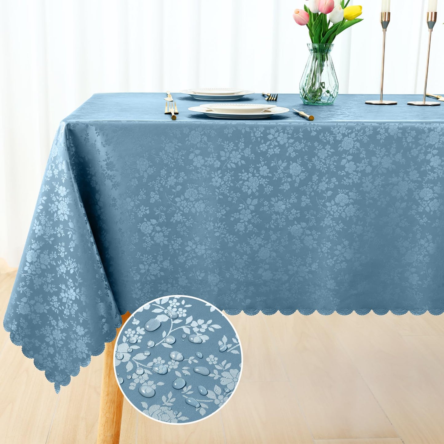 Smiry Rectangle Table Cloth, Waterproof Heavy Duty Vinyl Tablecloths, Wipeable Washable Table Cover for Kitchen and Dining Room (Stone Blue, 60" X 140")